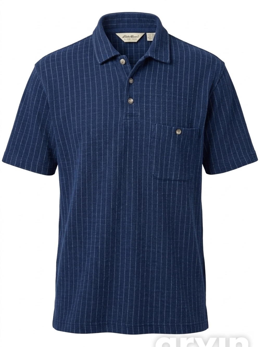 Eddie Bauer Navy Pinstripe Short-Sleeve Polo